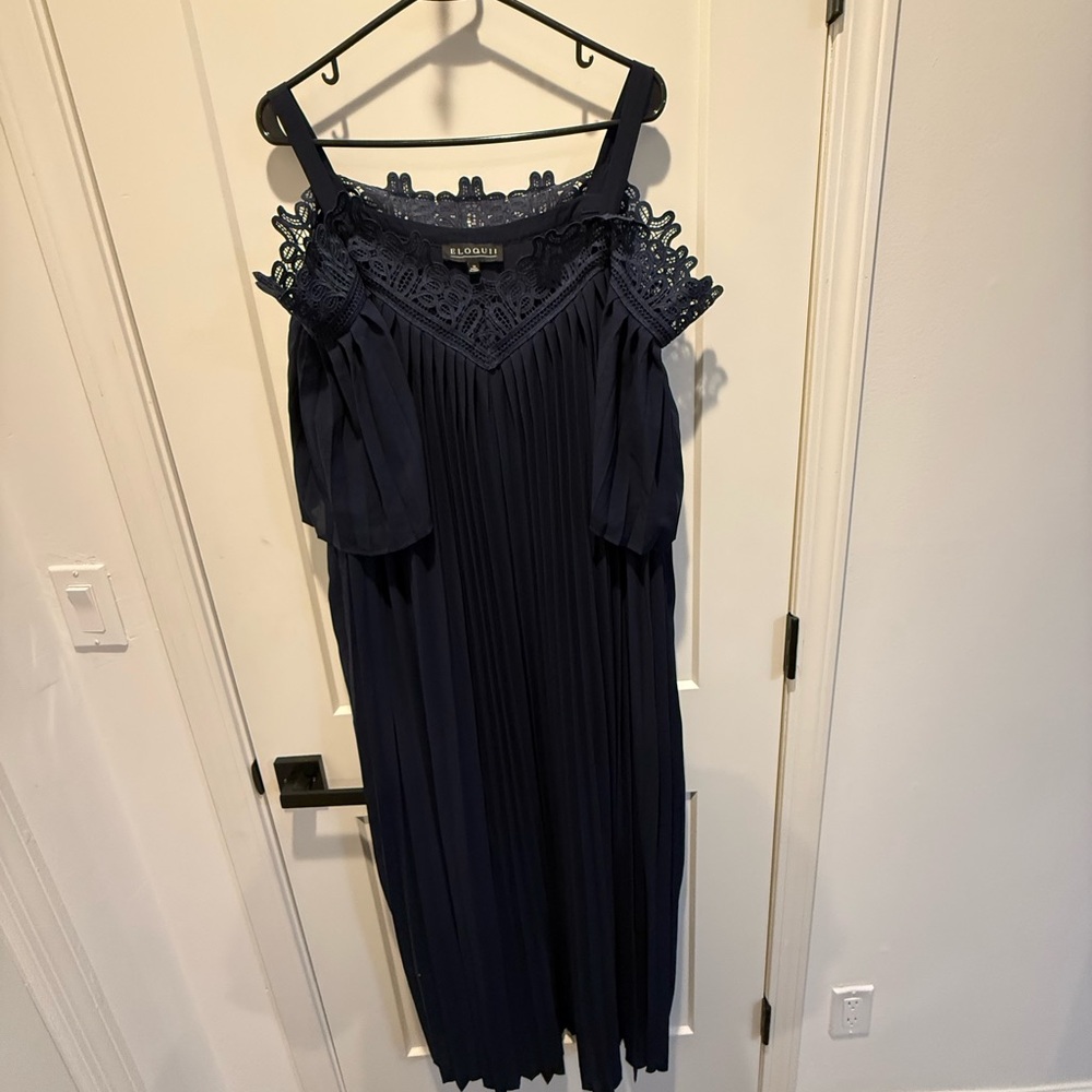 Eloquii Navy Lace Cold Shoulder Midi Dress
